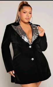 Adult Female Costumes to Hire - Black blazer dress with sequin collar - LADIES - XL